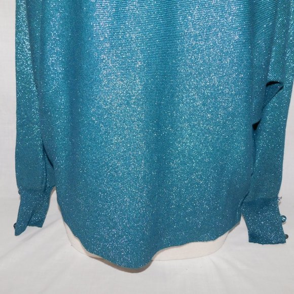 Suzy Shier Womens L Sparkle Glitter Blue oversized Wing Sleeve Top Sweater - Picture 5 of 11